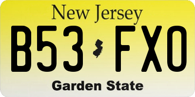 NJ license plate B53FXO