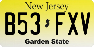 NJ license plate B53FXV