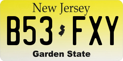 NJ license plate B53FXY