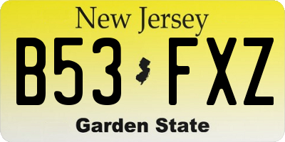 NJ license plate B53FXZ