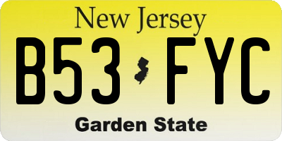 NJ license plate B53FYC