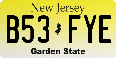 NJ license plate B53FYE