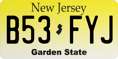 NJ license plate B53FYJ