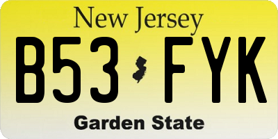 NJ license plate B53FYK