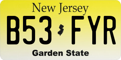 NJ license plate B53FYR