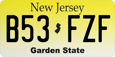 NJ license plate B53FZF