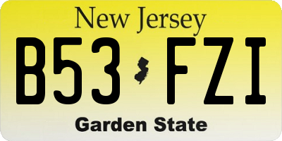 NJ license plate B53FZI