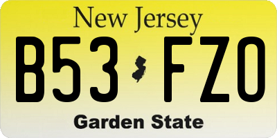 NJ license plate B53FZO