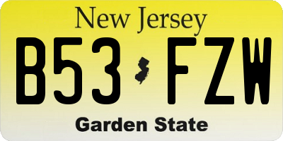 NJ license plate B53FZW