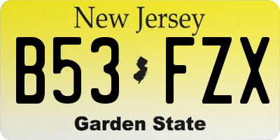 NJ license plate B53FZX