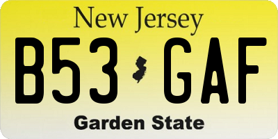 NJ license plate B53GAF