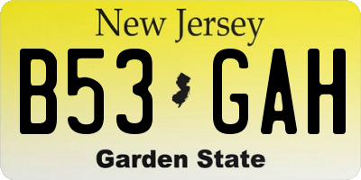 NJ license plate B53GAH