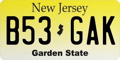 NJ license plate B53GAK