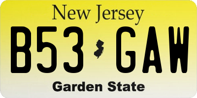 NJ license plate B53GAW