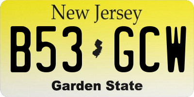 NJ license plate B53GCW