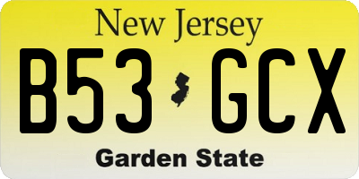 NJ license plate B53GCX