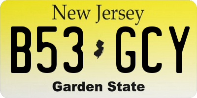 NJ license plate B53GCY