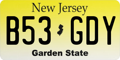 NJ license plate B53GDY