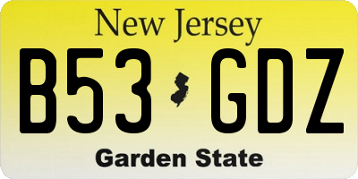 NJ license plate B53GDZ