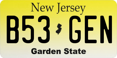 NJ license plate B53GEN