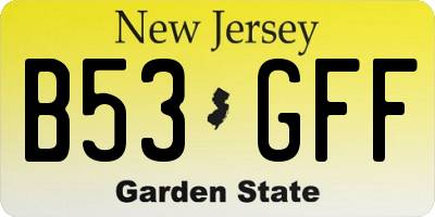 NJ license plate B53GFF