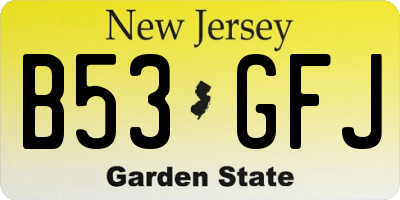 NJ license plate B53GFJ