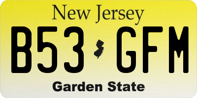 NJ license plate B53GFM