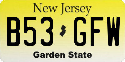 NJ license plate B53GFW