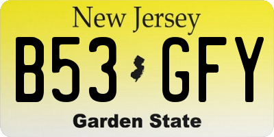 NJ license plate B53GFY