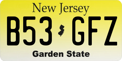NJ license plate B53GFZ