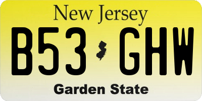 NJ license plate B53GHW