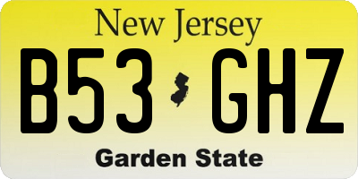 NJ license plate B53GHZ
