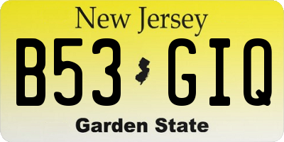 NJ license plate B53GIQ