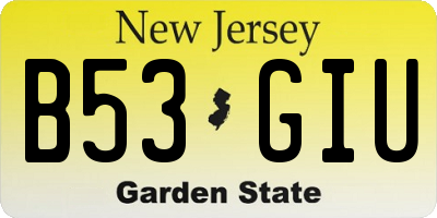 NJ license plate B53GIU