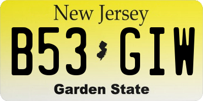 NJ license plate B53GIW