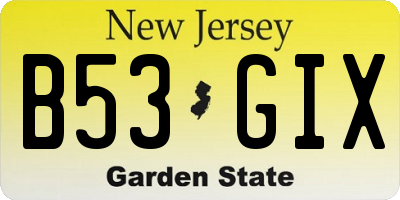 NJ license plate B53GIX