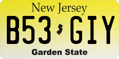 NJ license plate B53GIY