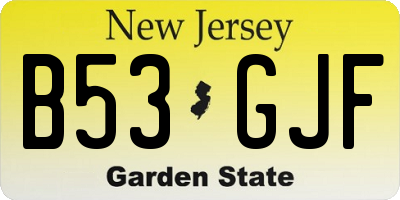 NJ license plate B53GJF