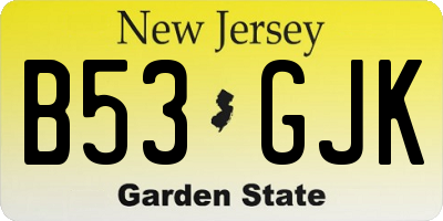 NJ license plate B53GJK