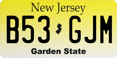 NJ license plate B53GJM