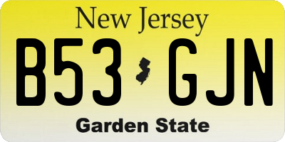 NJ license plate B53GJN