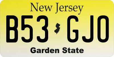 NJ license plate B53GJO