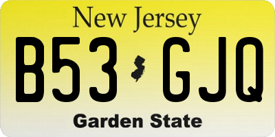 NJ license plate B53GJQ