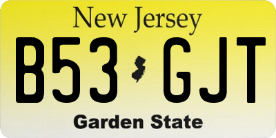 NJ license plate B53GJT