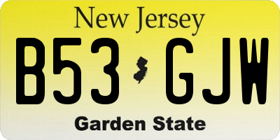 NJ license plate B53GJW