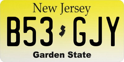 NJ license plate B53GJY