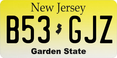 NJ license plate B53GJZ