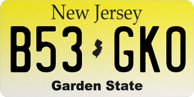 NJ license plate B53GKO