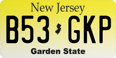 NJ license plate B53GKP
