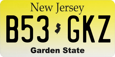 NJ license plate B53GKZ